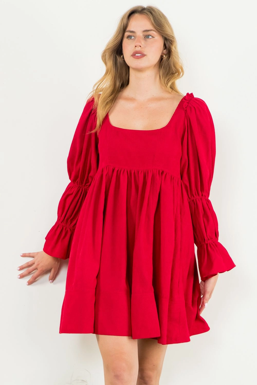 Red Baby Corduroy Mini Dress by THML Inner lining Lounge Texture