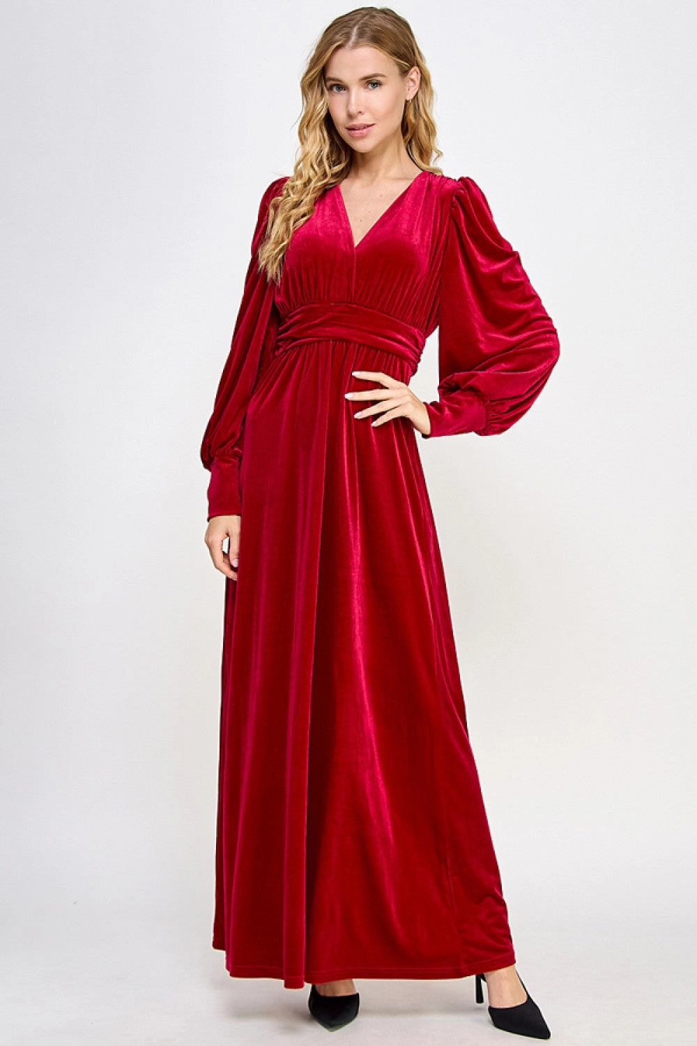 Red Velvet Long Sleeve Maxi Dress Sweet Mood