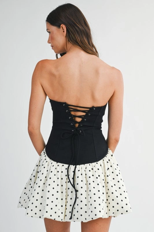 Reese Sleeveless Polka Dot Print Bubble Mini Dress Black Perfect Fit London Cool