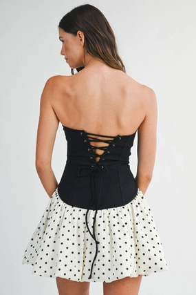 Reese Sleeveless Polka Dot Print Bubble Mini Dress Black Smart Tailoring Sunset Look