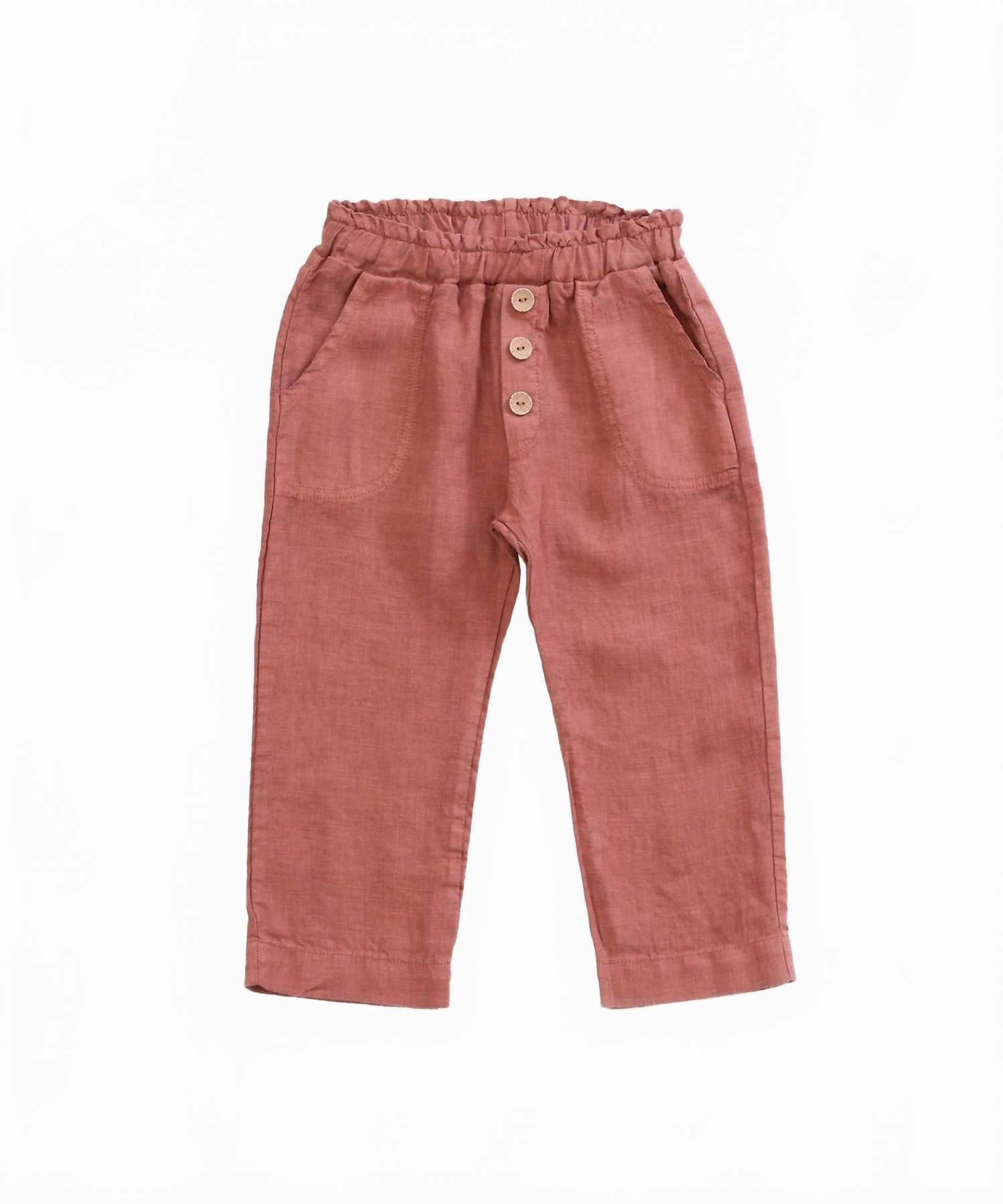 Girl's Buttoned Linen Trousers In Old Tile Multi-way wear Flattering Style