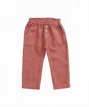 Girl's Buttoned Linen Trousers In Old Tile Multi-way wear Flattering Style