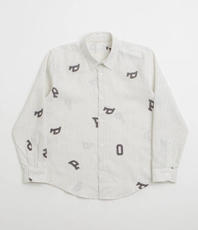 Pop Trading Company Letters Striped Pop Shirt - White Linen Casual Hangout