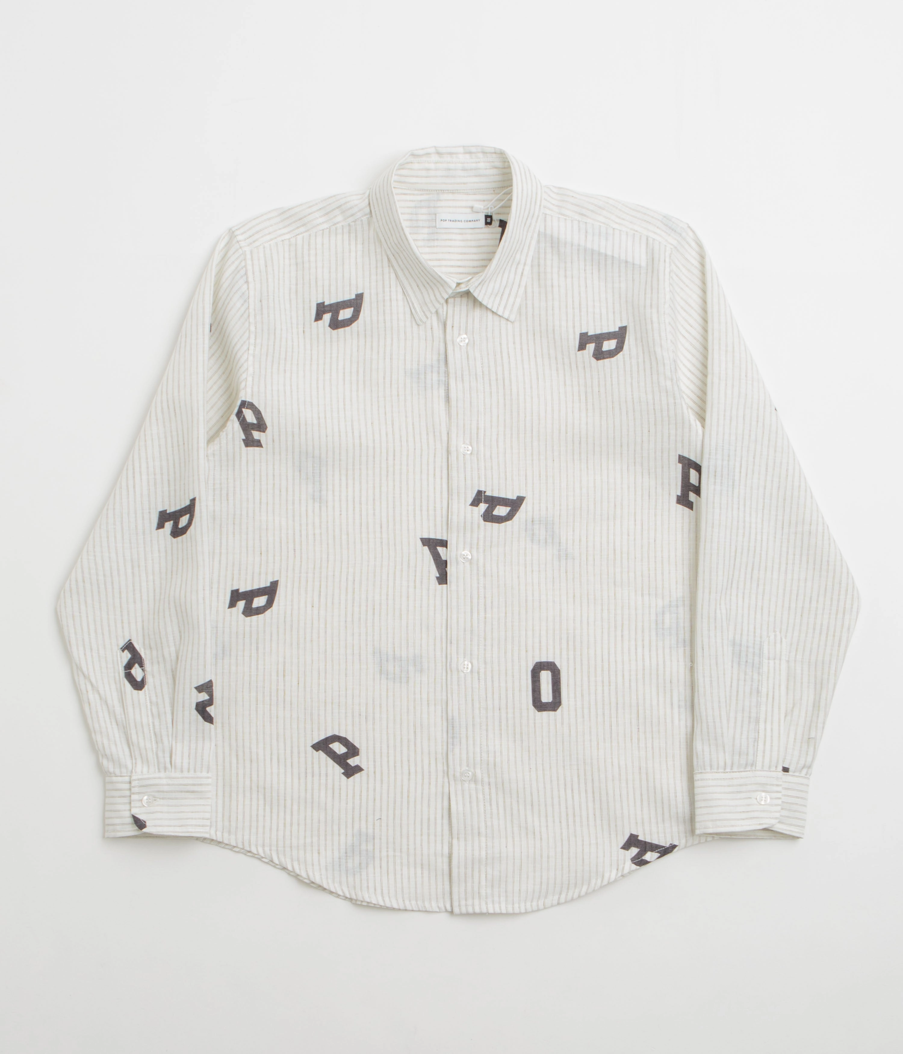 Pop Trading Company Letters Striped Pop Shirt - White Linen Casual Hangout