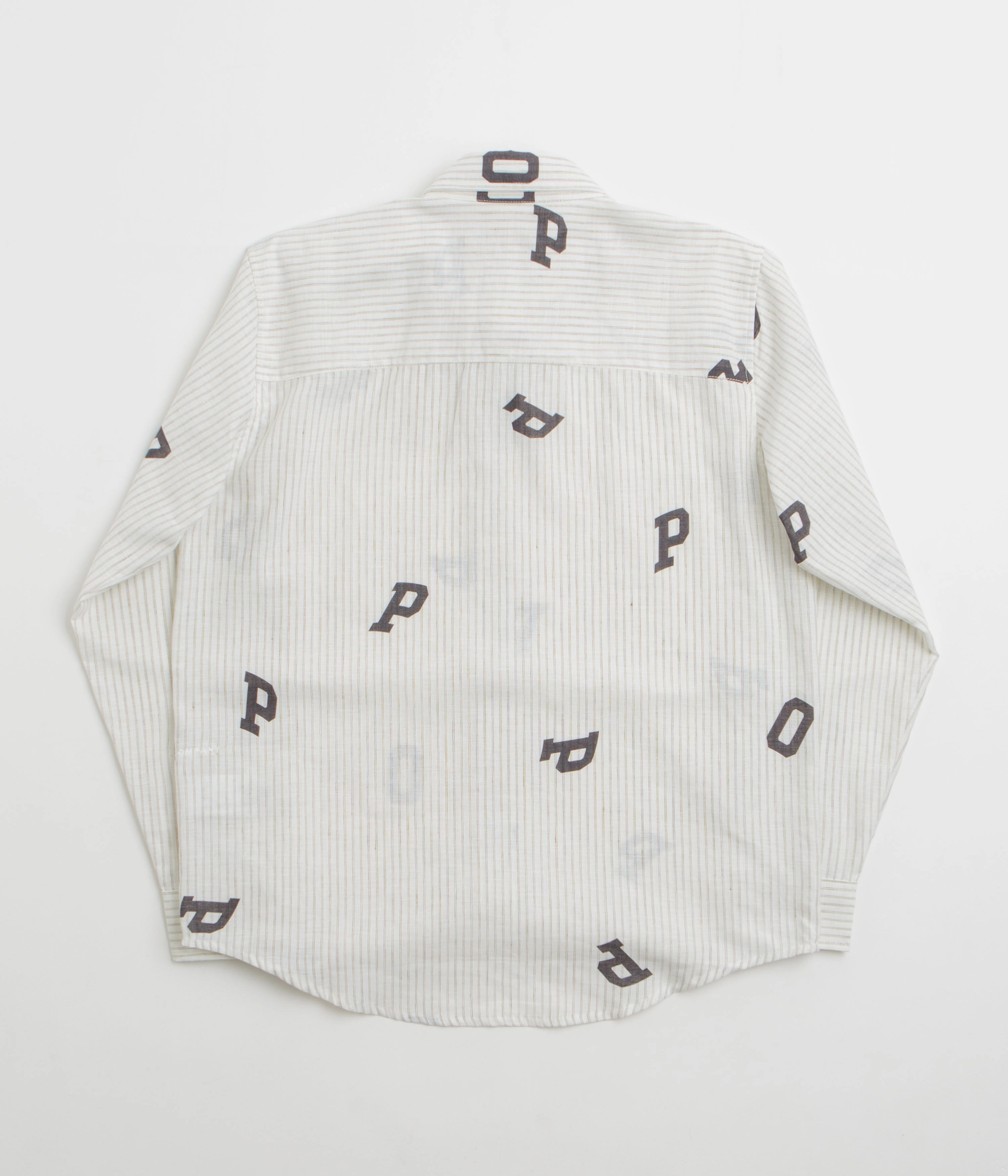 Pop Trading Company Letters Striped Pop Shirt - White Linen Trendy Design Active Layering