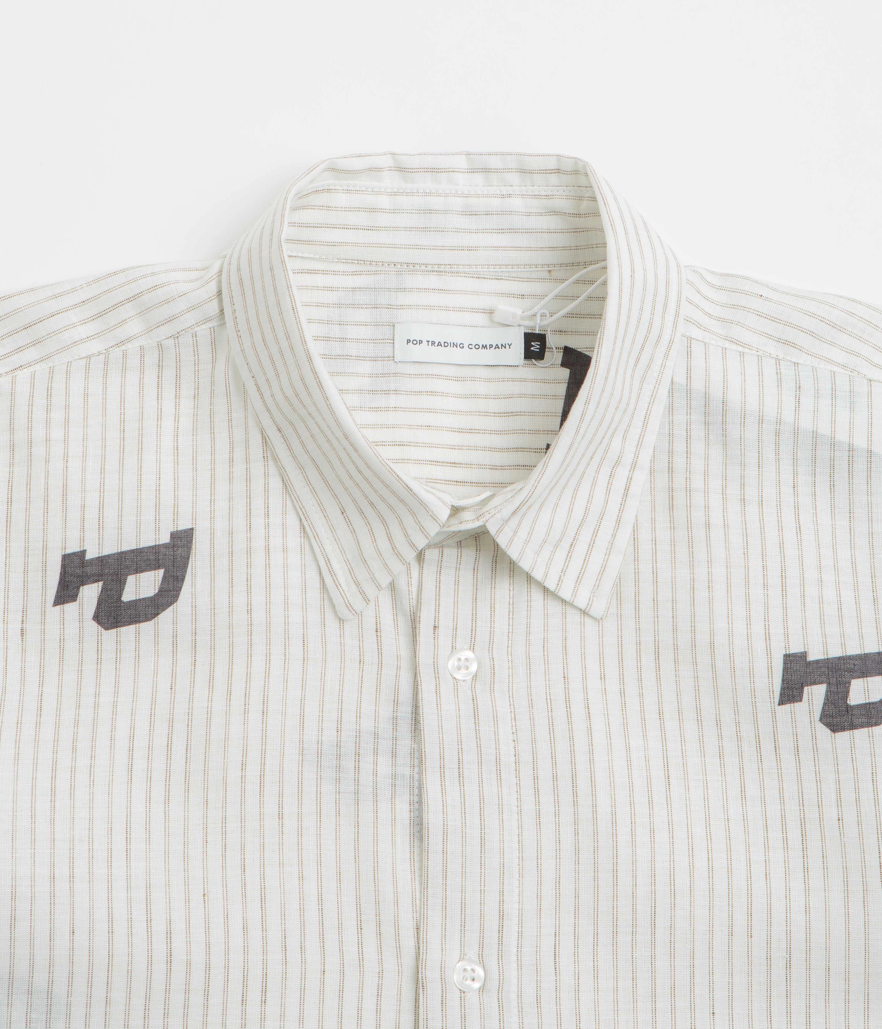 Tall Length Camouflage Print Pop Trading Company Letters Striped Pop Shirt - White Linen