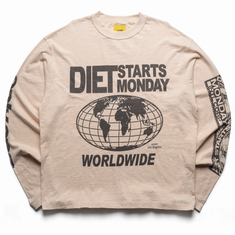 Diet Starts Monday Worldwide L/S Tee - Antique White Full length Lightweight Material