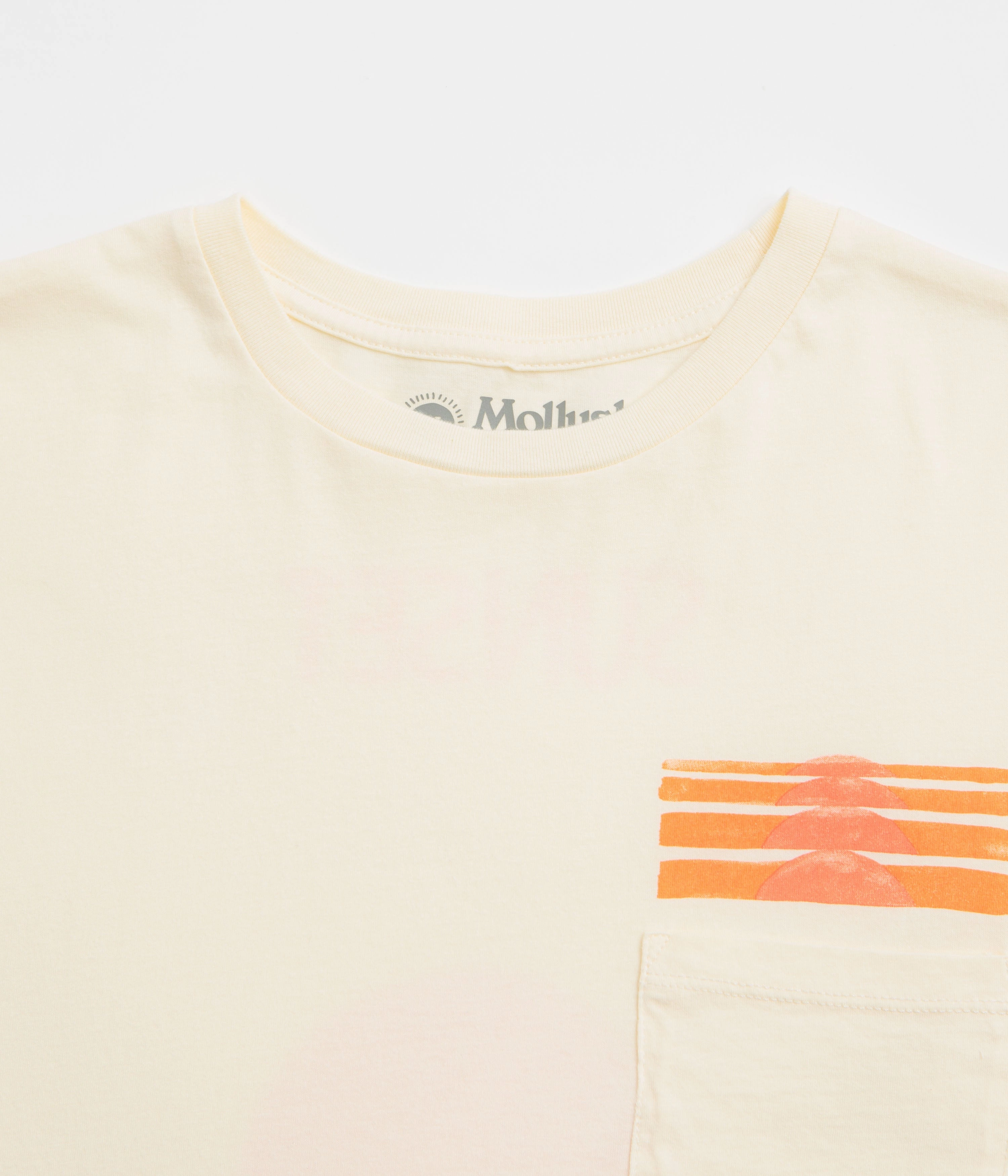 Mollusk Sinking Sunset T-Shirt - Natural bold hem indoor venue