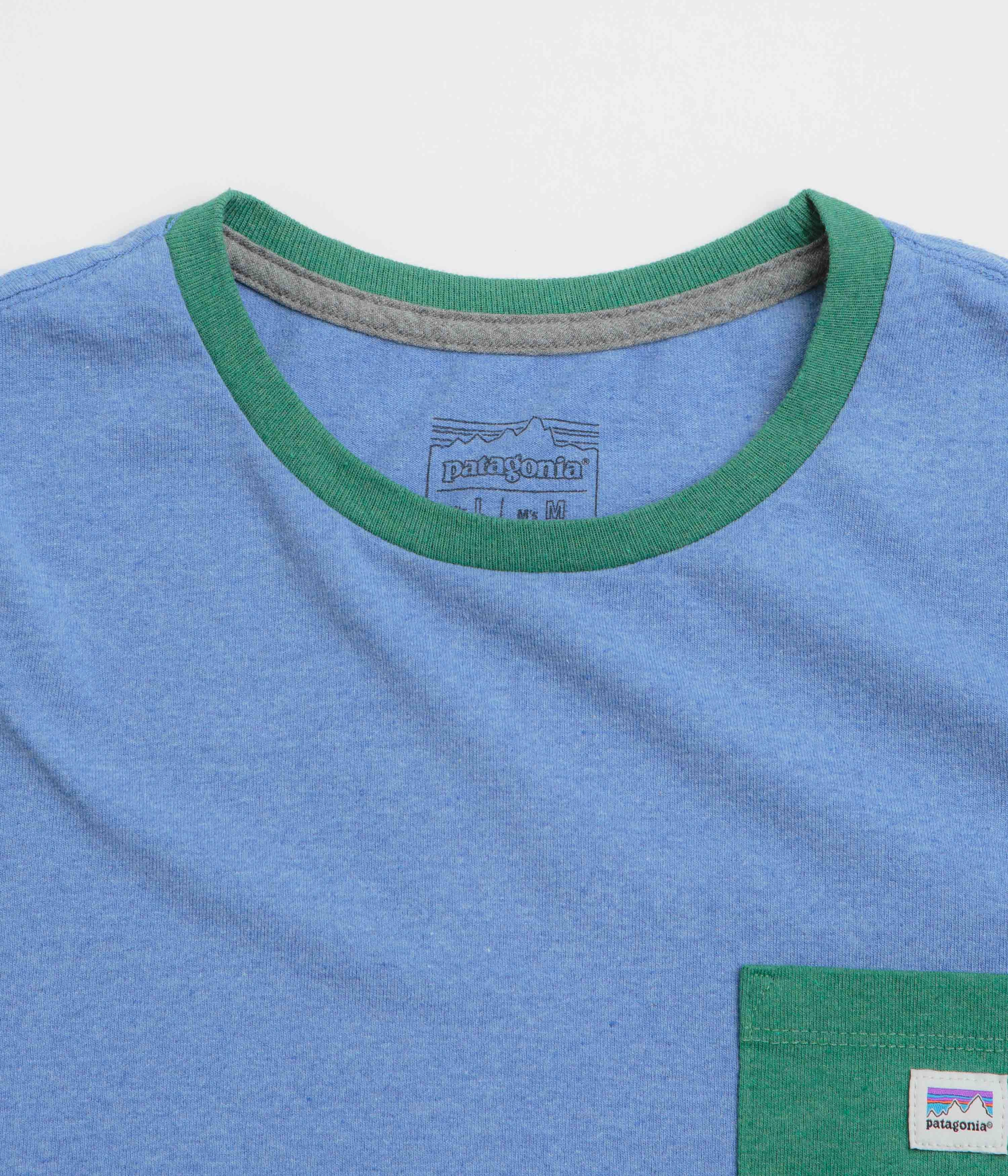 Curvy Fit Patagonia Shop Sticker Pocket Responsibili-Tee T-Shirt - Abundant Blue