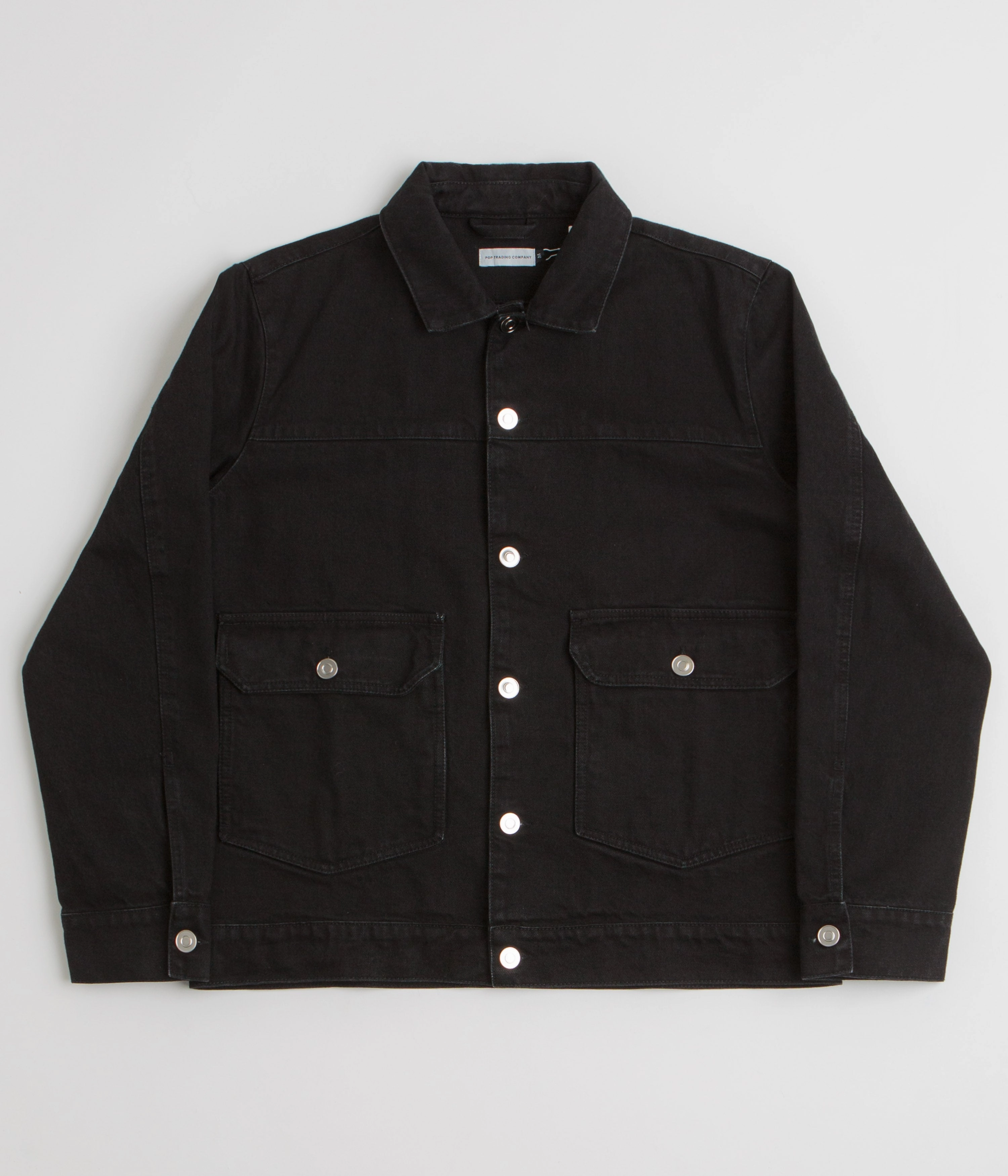 Rain Resistant Dual Zip Functionality Pop Trading Company Full Button Denim Jacket - Rinsed Black