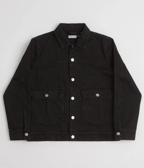 Rain Resistant Dual Zip Functionality Pop Trading Company Full Button Denim Jacket - Rinsed Black