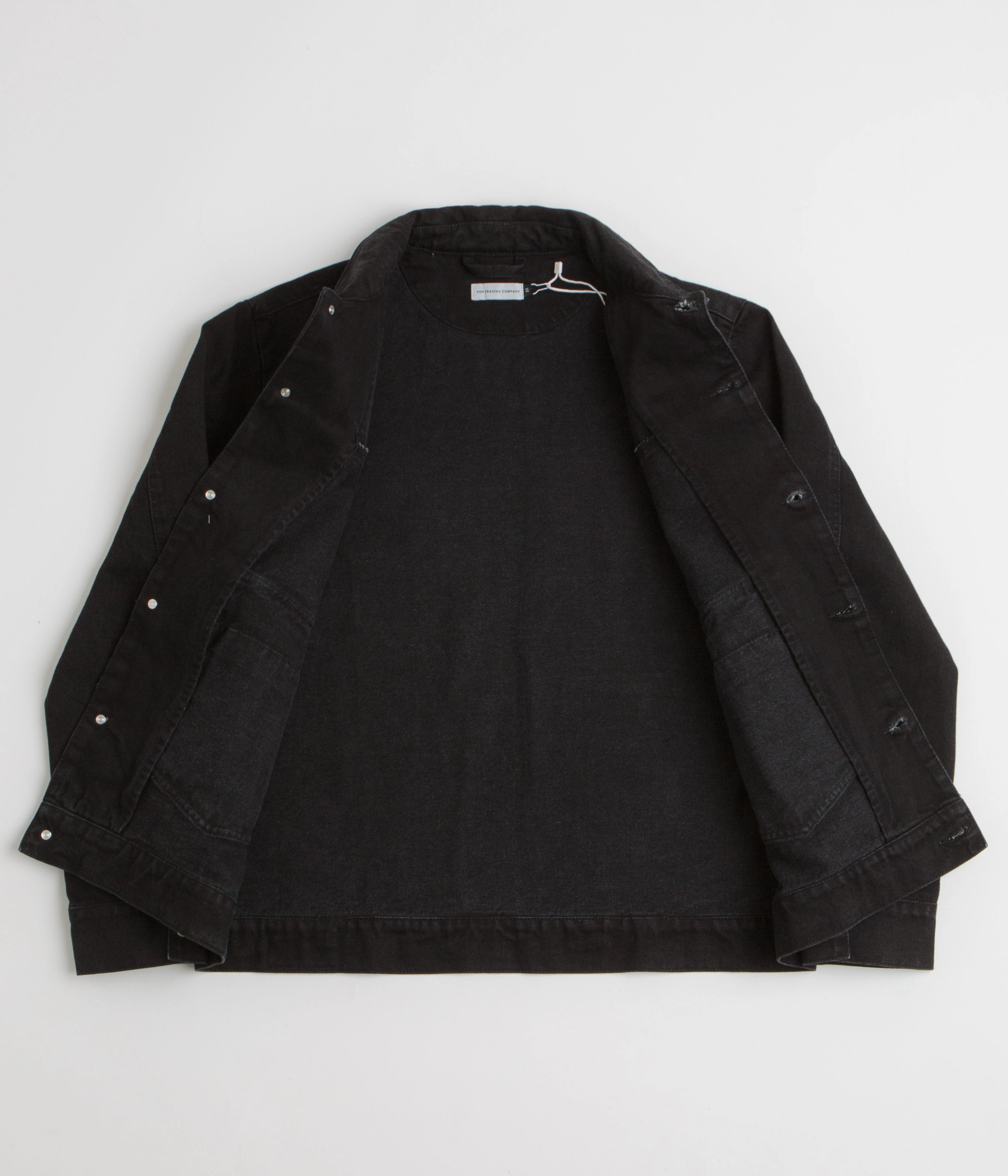Pop Trading Company Full Button Denim Jacket - Rinsed Black Legacy
