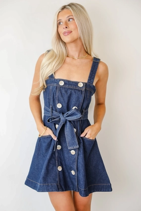 FINAL SALE - Simply A Stunner Dark Wash Denim Mini Dress Light and Comfortable Wear Modern-style