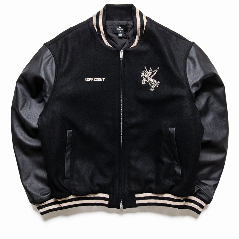 Vintage Style suitable for dance parties Represent Mascot Wool Varsity Jacket - Jet Black