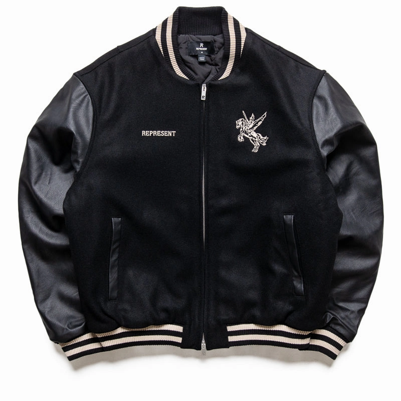 Represent Mascot Wool Varsity Jacket - Jet Black suitable for indoor activities city lights