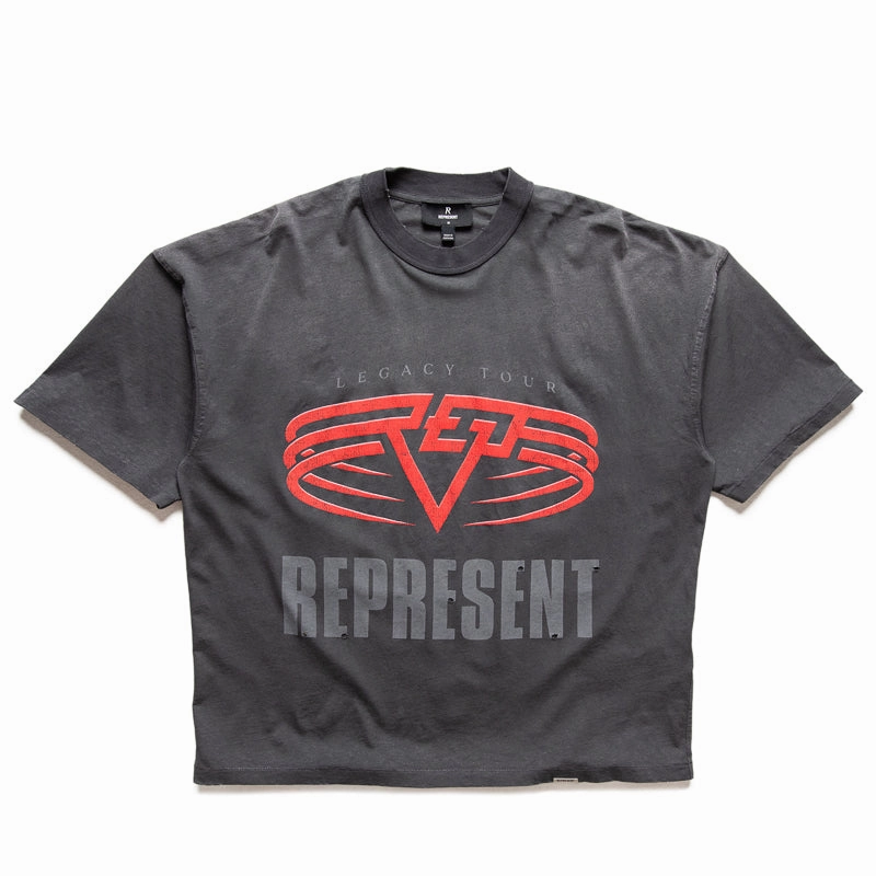 Represent Reversible Living Legacy Tour Tee - Sun Fade Grey park Ribbed Cuff Details