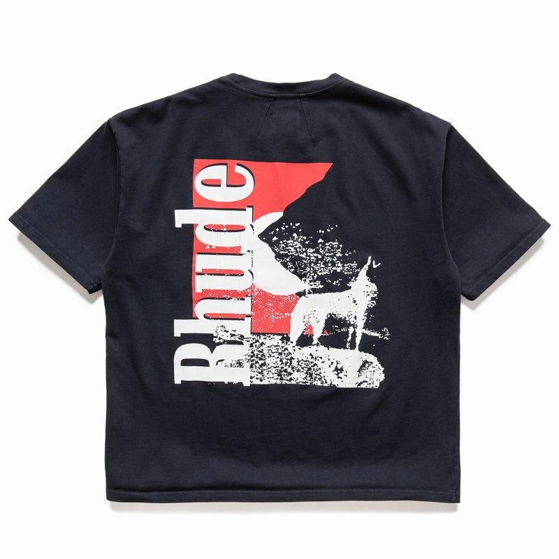 morning Rhude Moonlight Wolf Pocket Tee - Vintage Black/White
