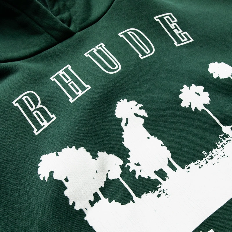 Double Layered Hood Rhude Thousand Palms Hoodie - Vintage Forest Green/White