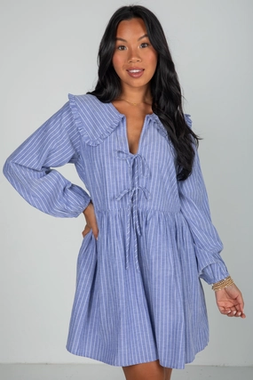 Urban Spirit Gentle Motion Romantic History Denim Striped Babydoll Mini Dress