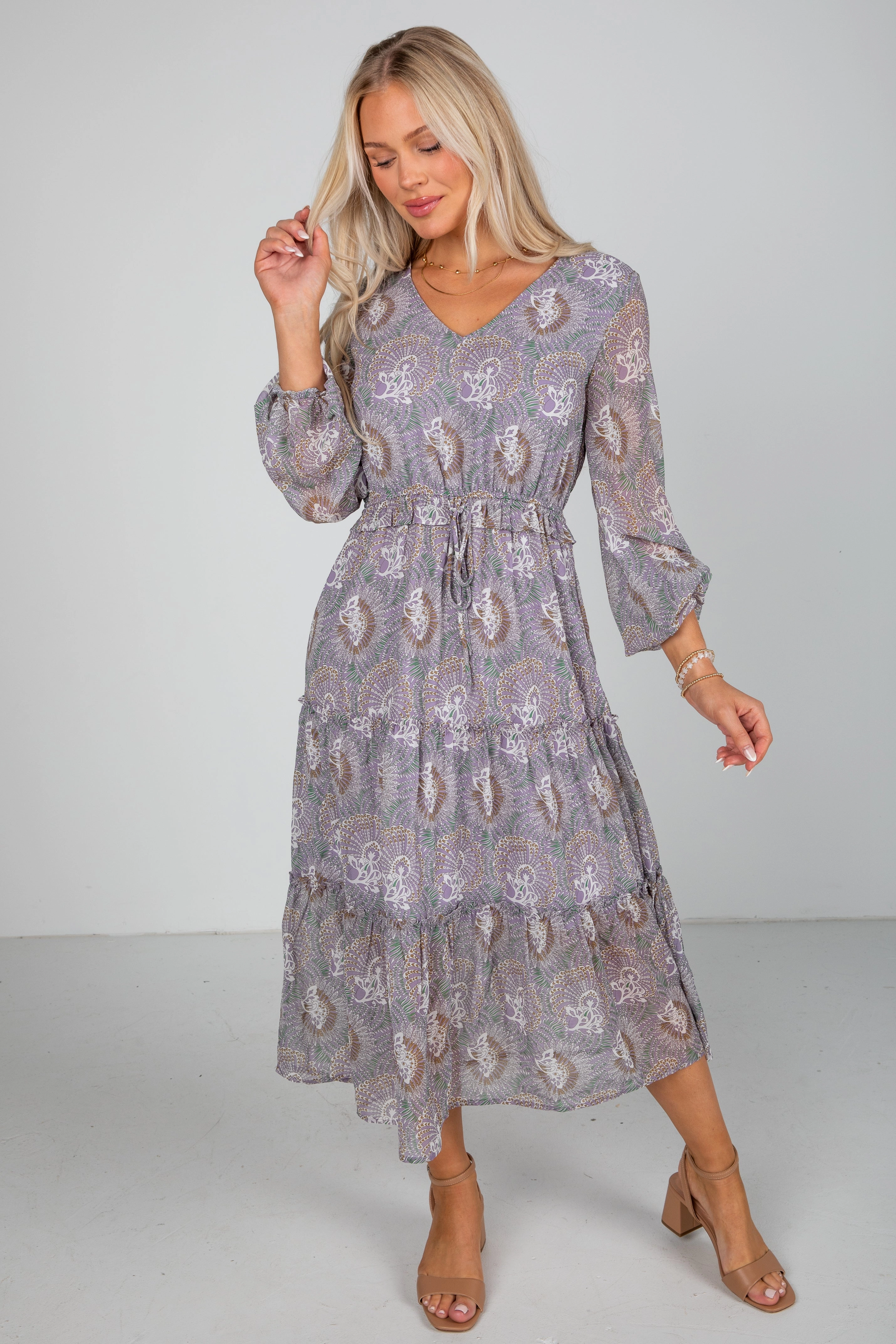 Timeless Vibe City Bright Stay With Me Lavender Floral Midi Dress