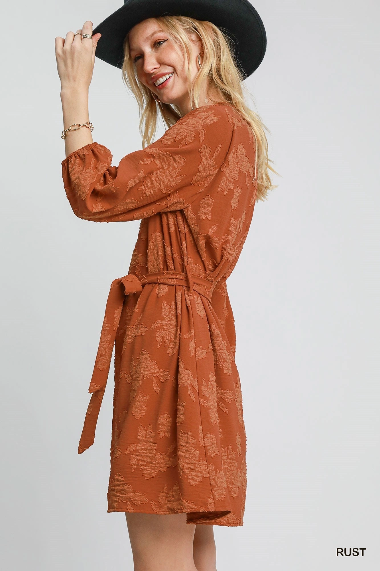 Rust Jacquard Mini Dress FoldablePackaging Layered Fit