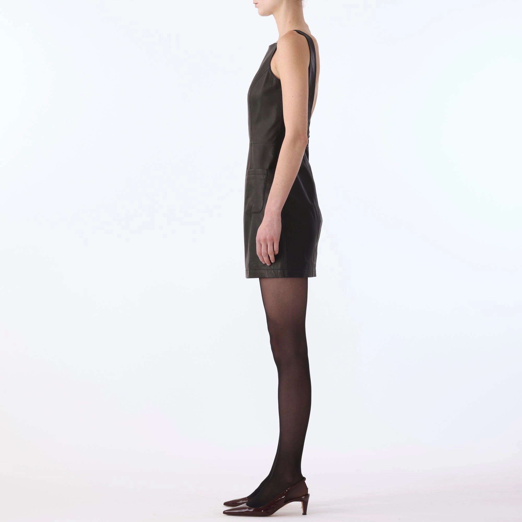 Sophisticated Wear Trendy Wearable S/L LEATHER MINI APRON DRESS