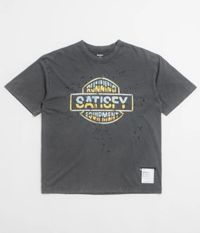 Ribbed Cuff Details Satisfy MothTech Graphic T-Shirt - Aged Black