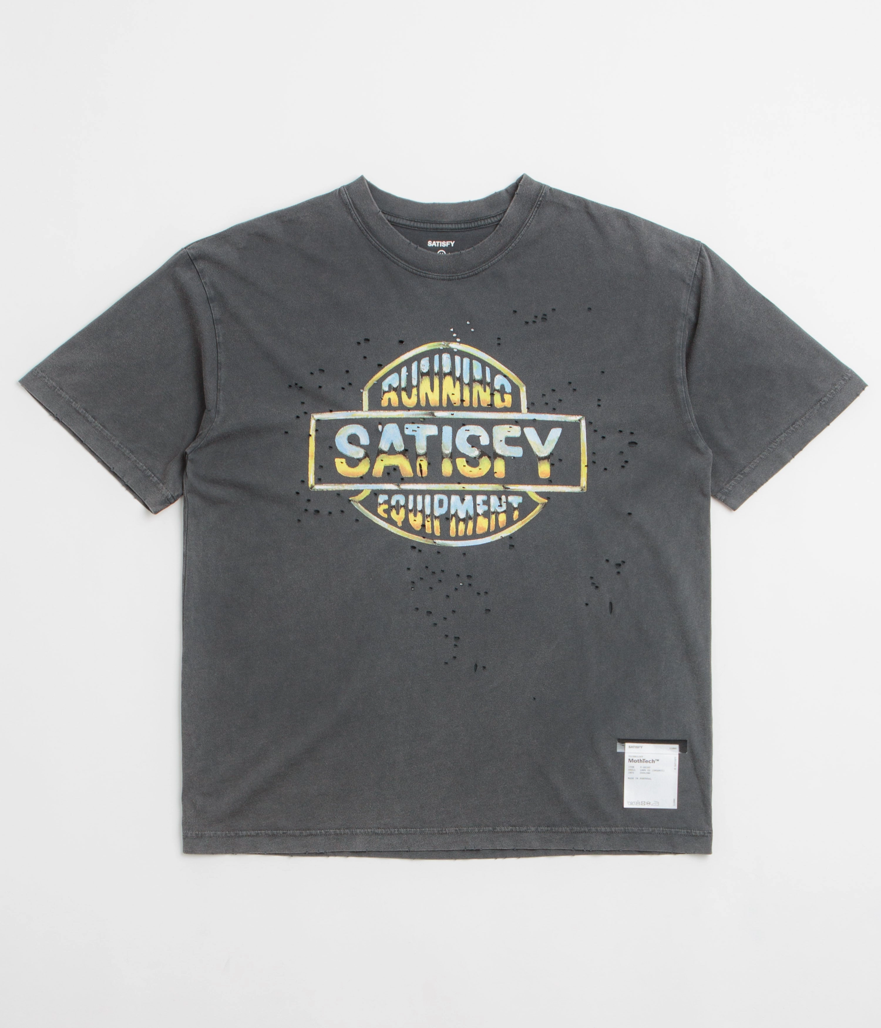 Ribbed Cuff Details Satisfy MothTech Graphic T-Shirt - Aged Black