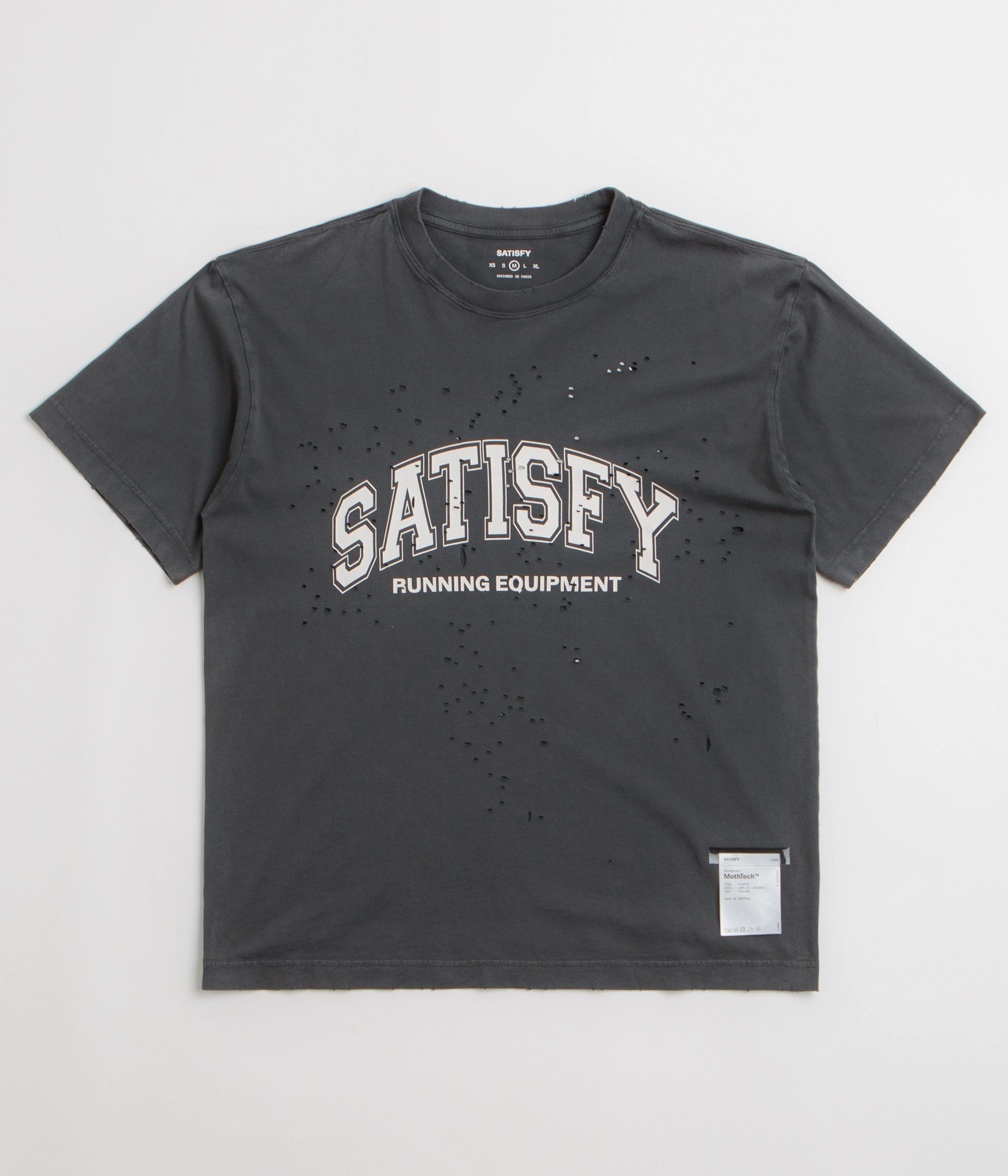 Button Closure Satisfy MothTech Varsity Logo T-Shirt - Aged Black