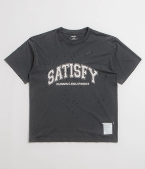 Button Closure Satisfy MothTech Varsity Logo T-Shirt - Aged Black