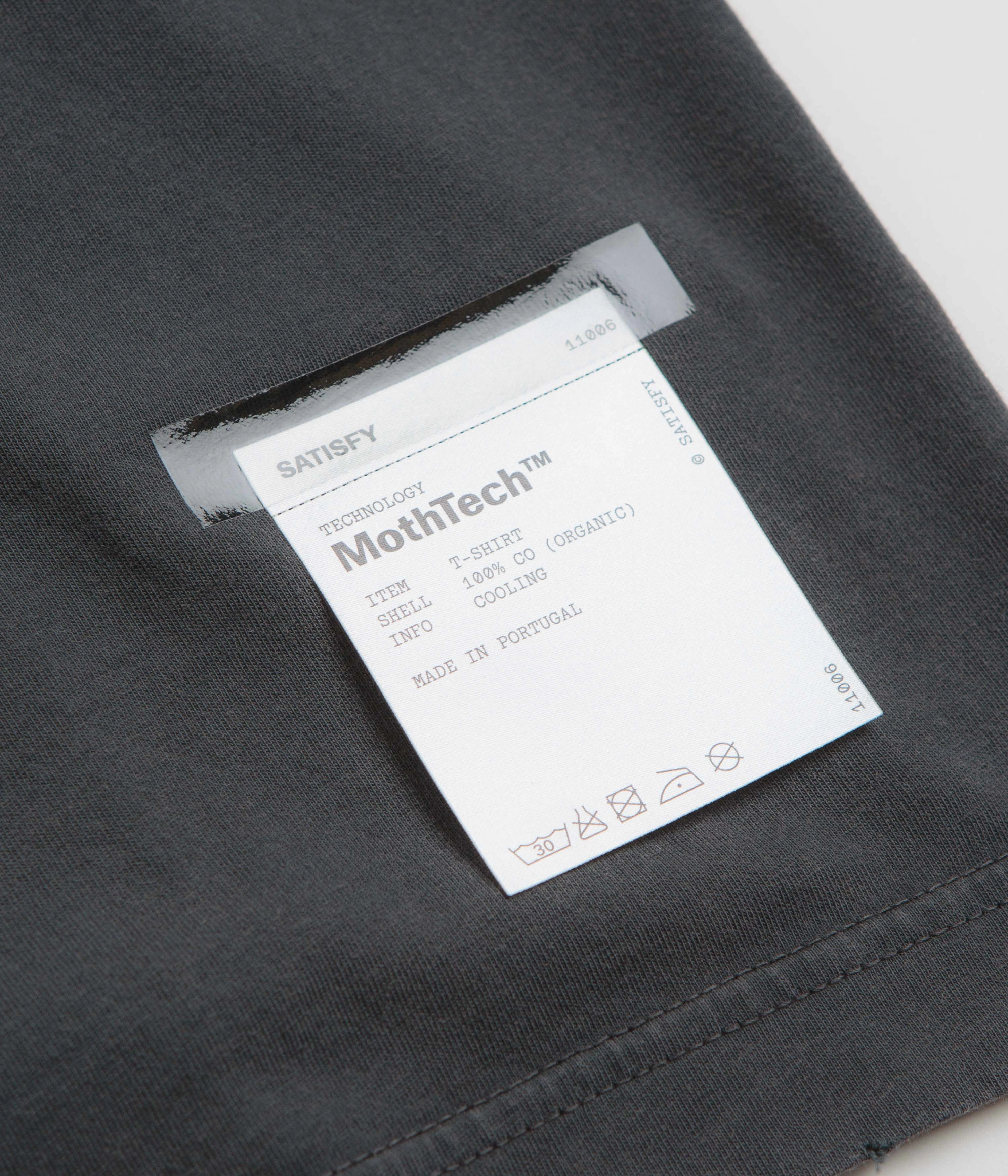 Satisfy MothTech Varsity Logo T-Shirt - Aged Black Brushed Cotton Blend