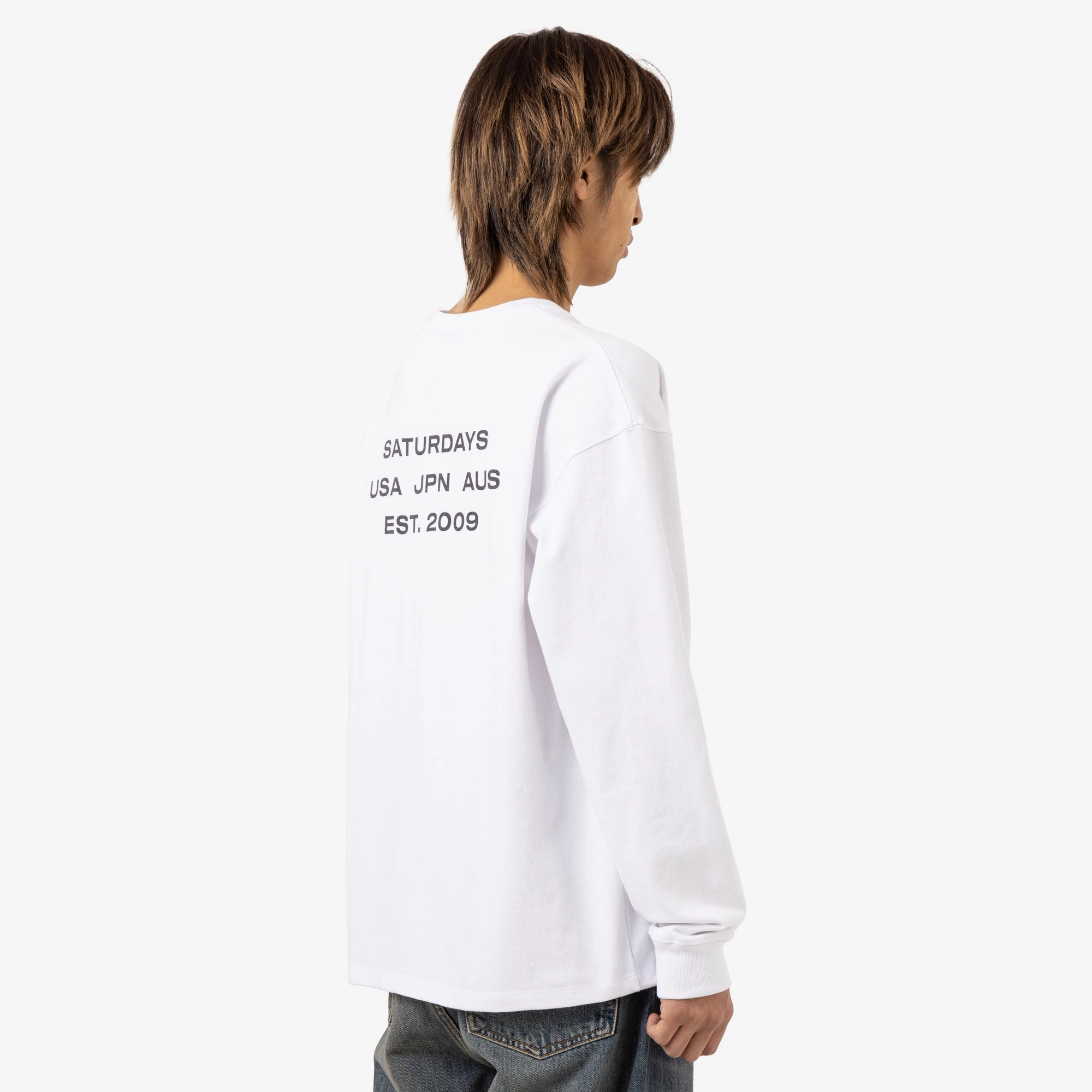 Saturdays NYC Max Weight Longsleeve T-Shirt / White Brushed Cotton Blend