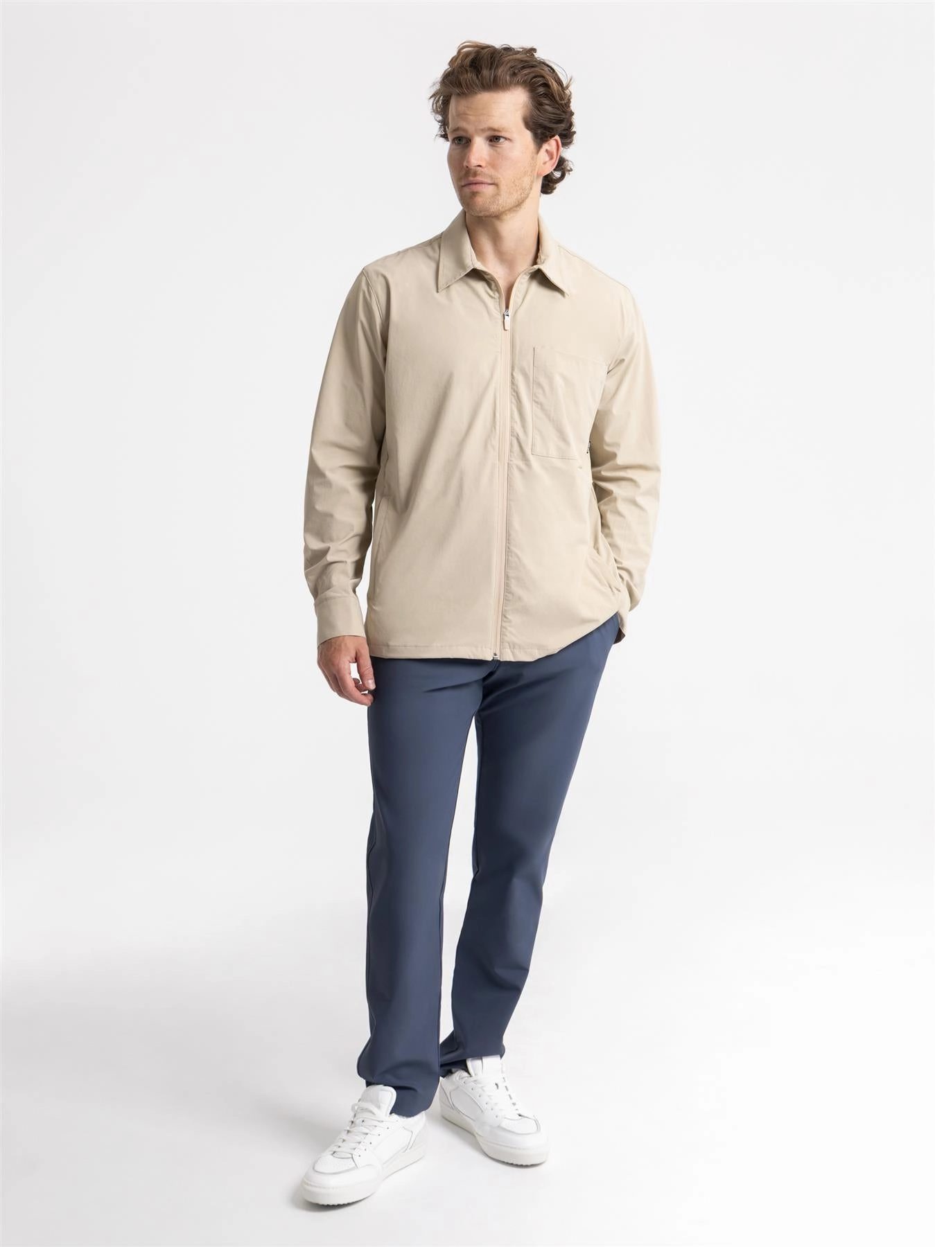Seasonal Wear Flexible Motion Golf Overshirt Beige