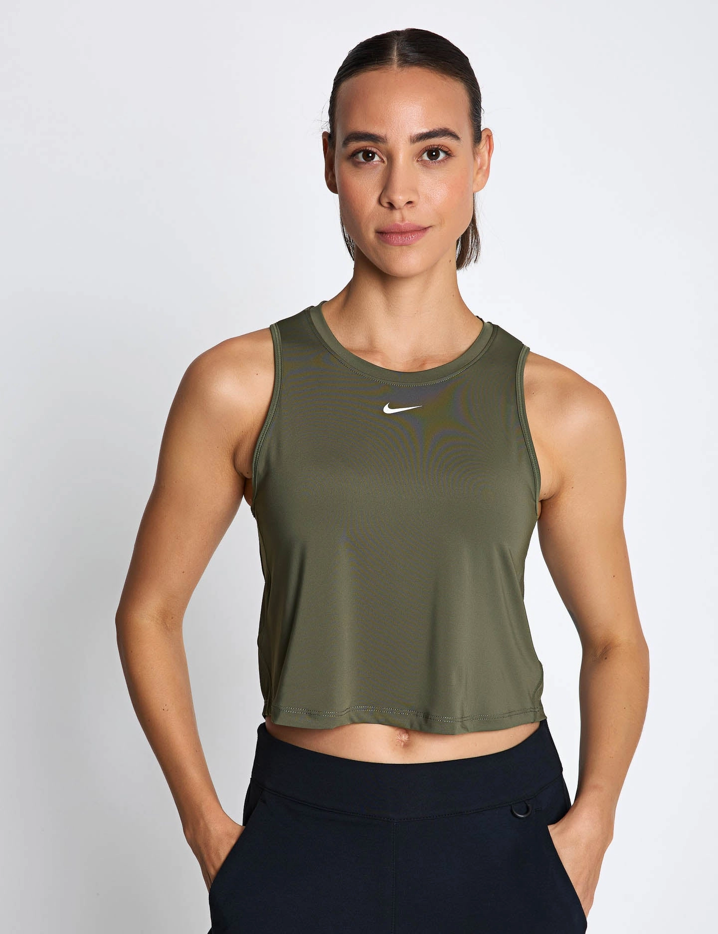 Antibacterial Fiber Blend One Classic Dri-FIT Cropped Tank - Medium Olive/White