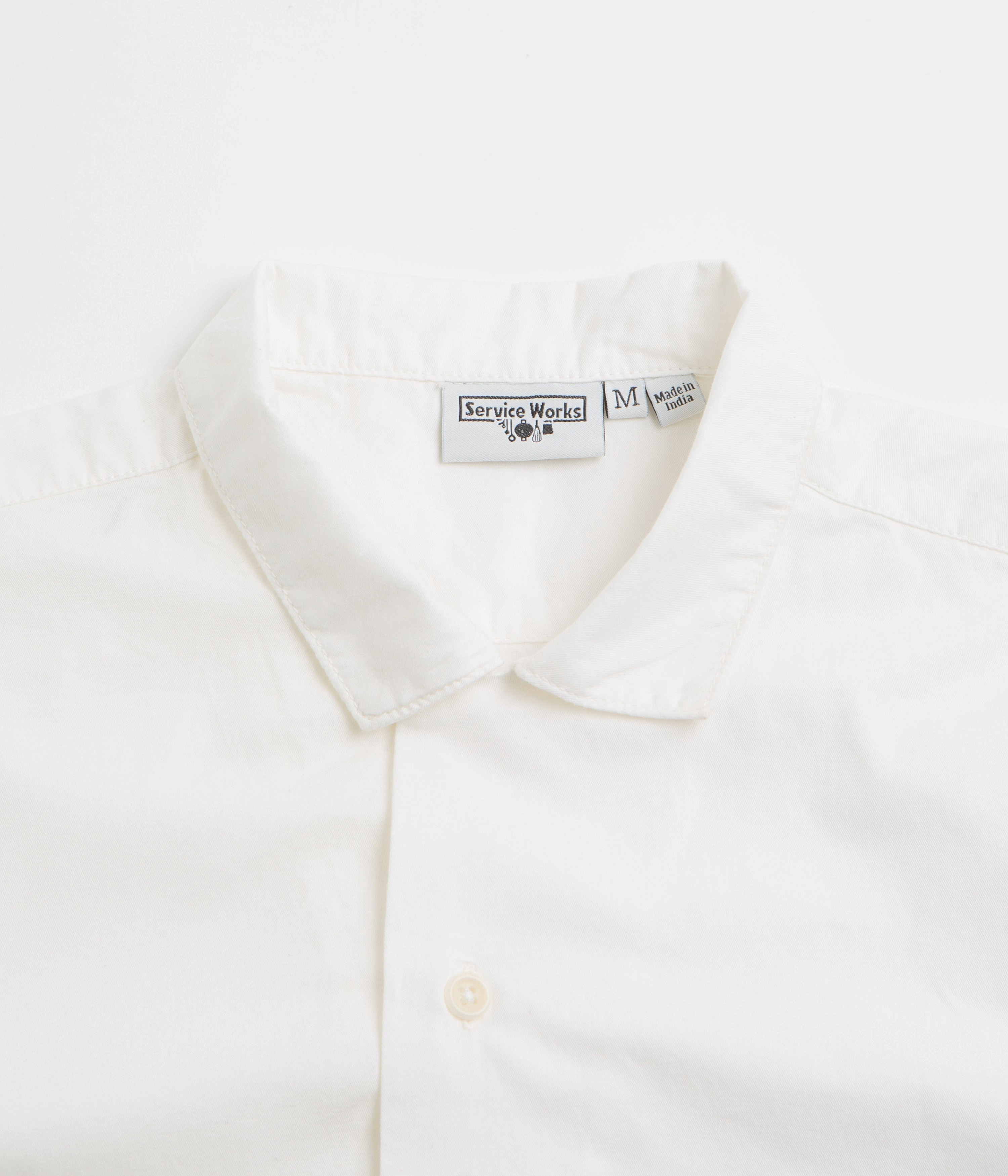 Wrinkle Resistant Material Service Works Light Twill Picnic Short Sleeve Shirt - Off White