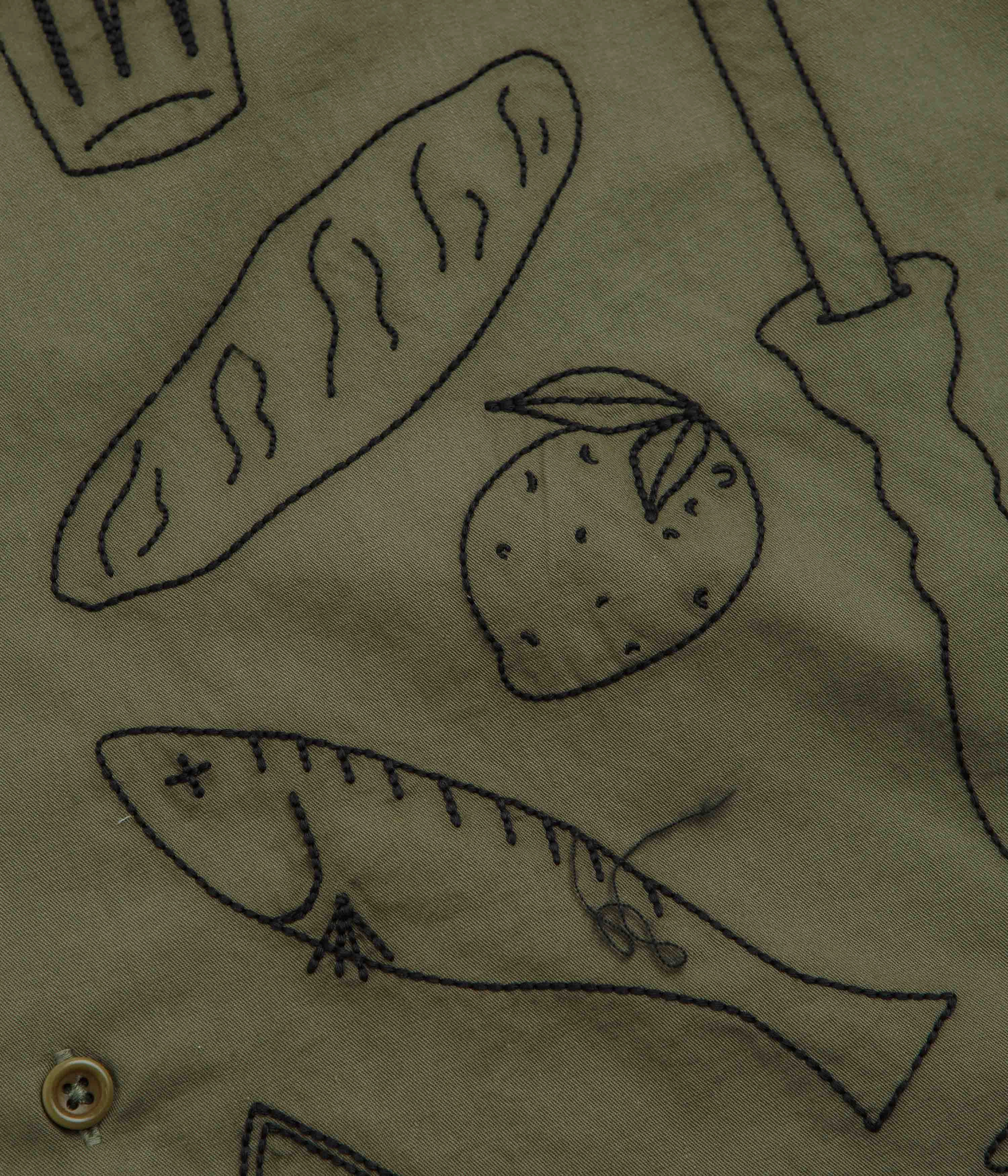 Versatile Piece Reinforced Hems Service Works Light Twill Picnic Short Sleeve Shirt - Olive