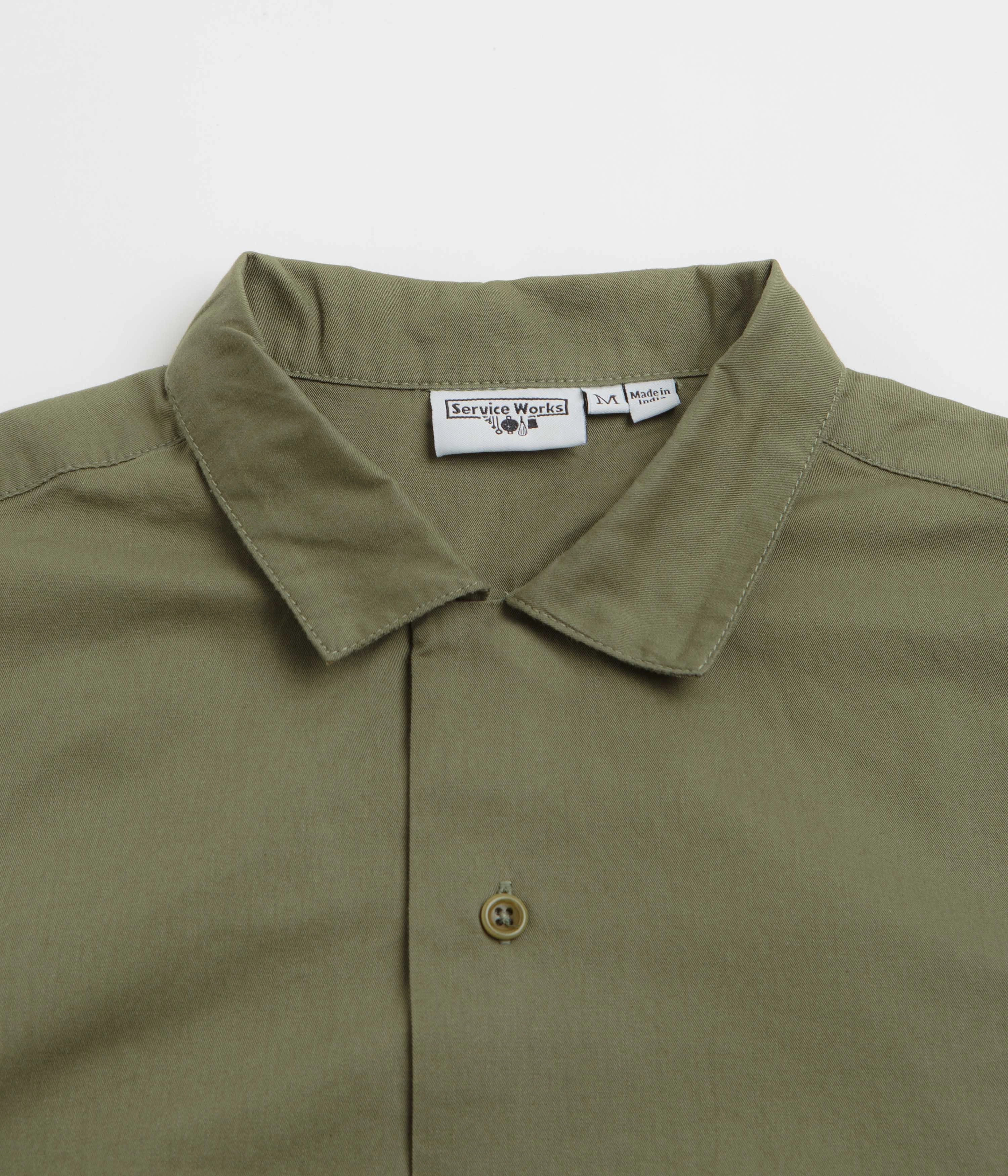 Service Works Light Twill Picnic Short Sleeve Shirt - Olive Reinforced Hems Layering Essential