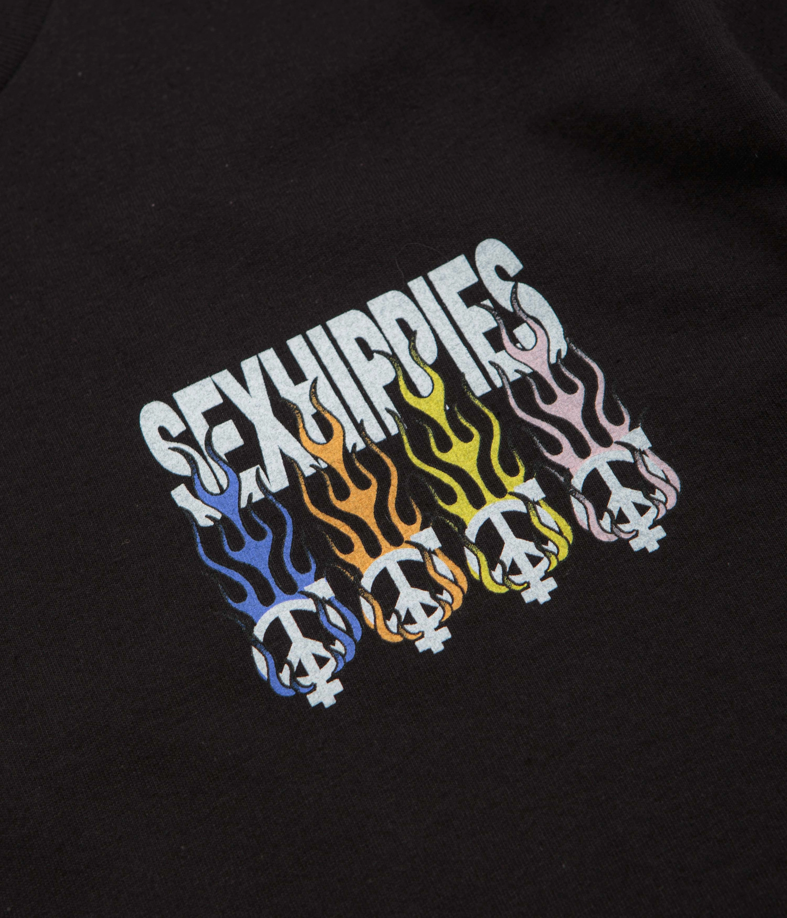 Sexhippies Flame Circle T-Shirt - Black wide hem