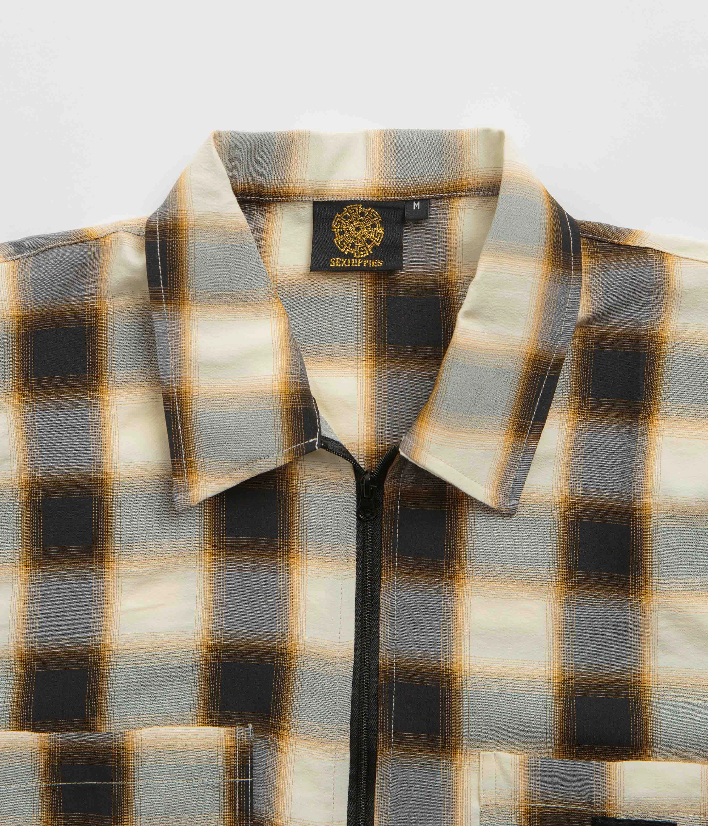 High-Quality Material Sexhippies Half Zipper Short Sleeve Shirt - Off White / Black