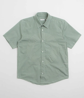 Pop Trading Company O Short Sleeve Gingham Shirt - Green / White Matte Finish Comfort Wear