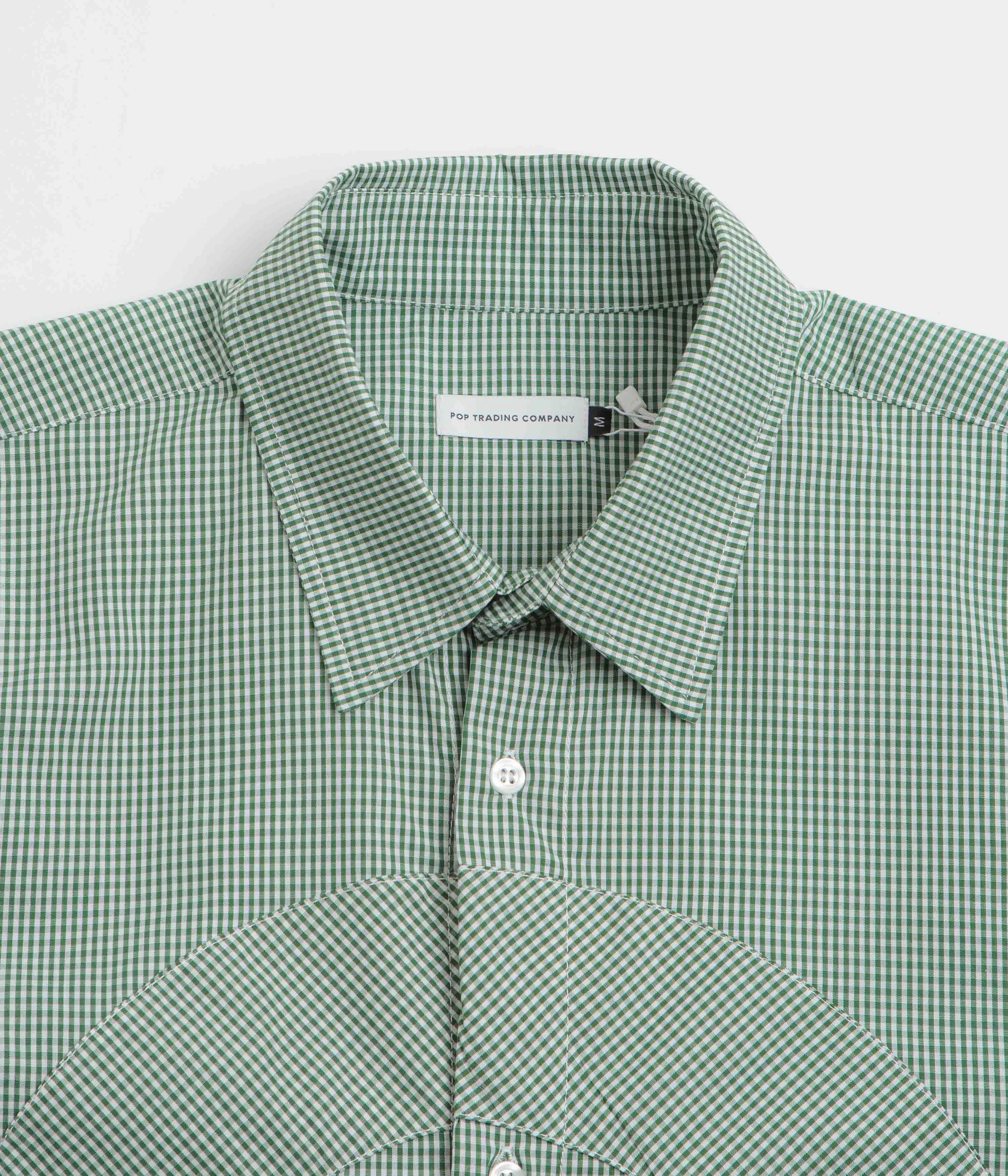 Pop Trading Company O Short Sleeve Gingham Shirt - Green / White Eco Friendly Production