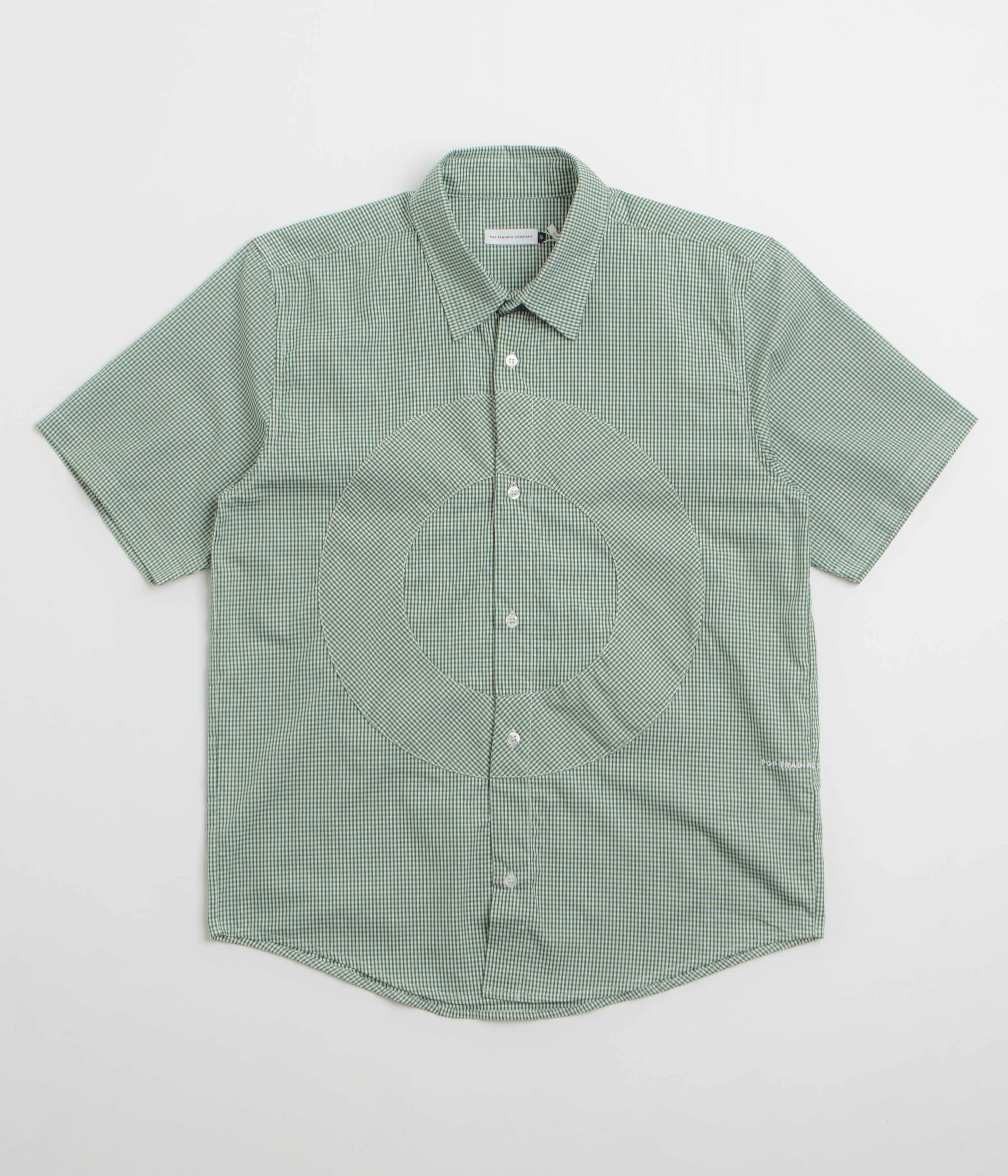 Pop Trading Company O Short Sleeve Gingham Shirt - Green / White Matte Finish Comfort Wear