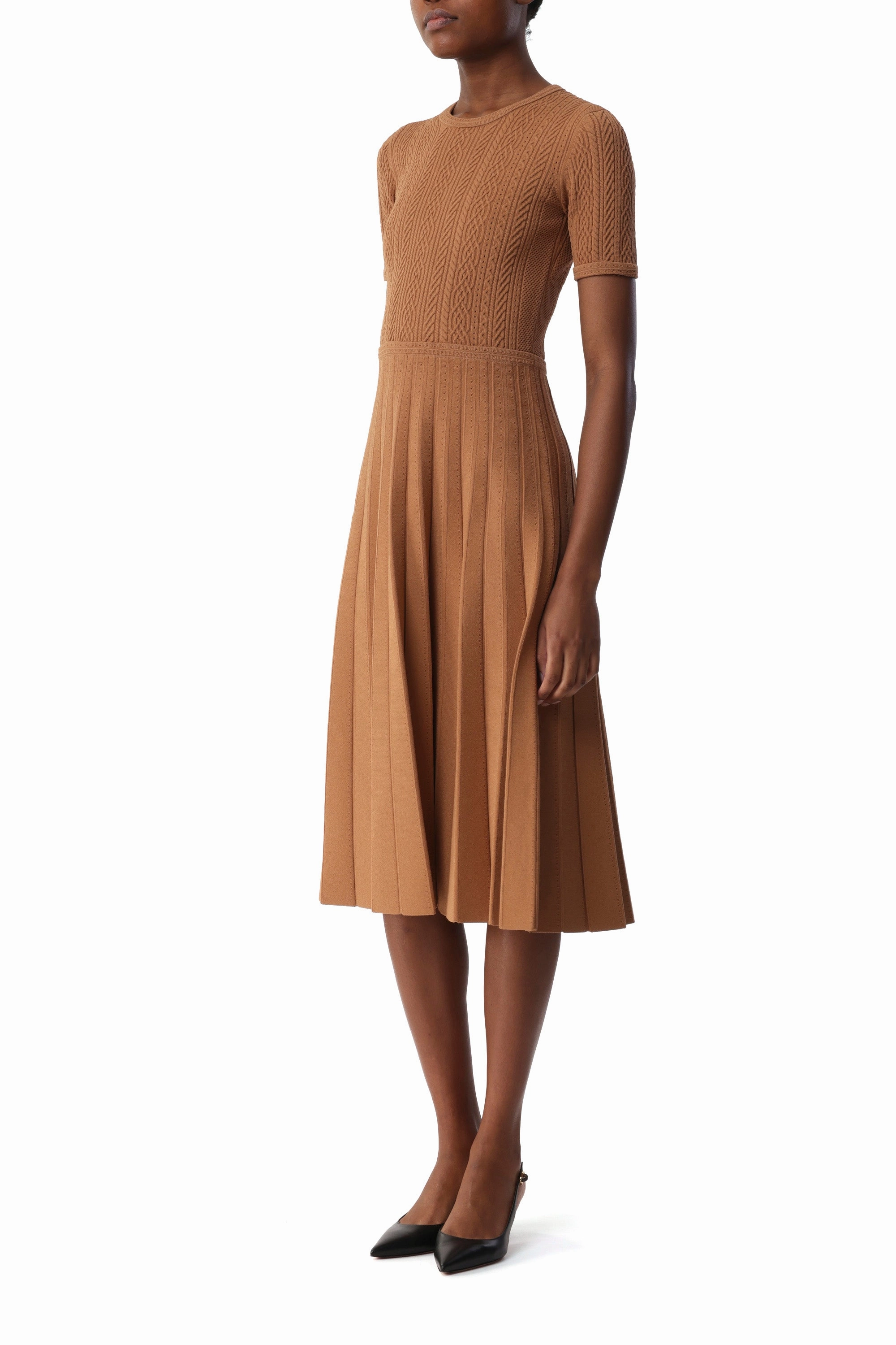 Work Ready Inner lining SHORT SLEEVE CABLE KNIT MIDI DRESS