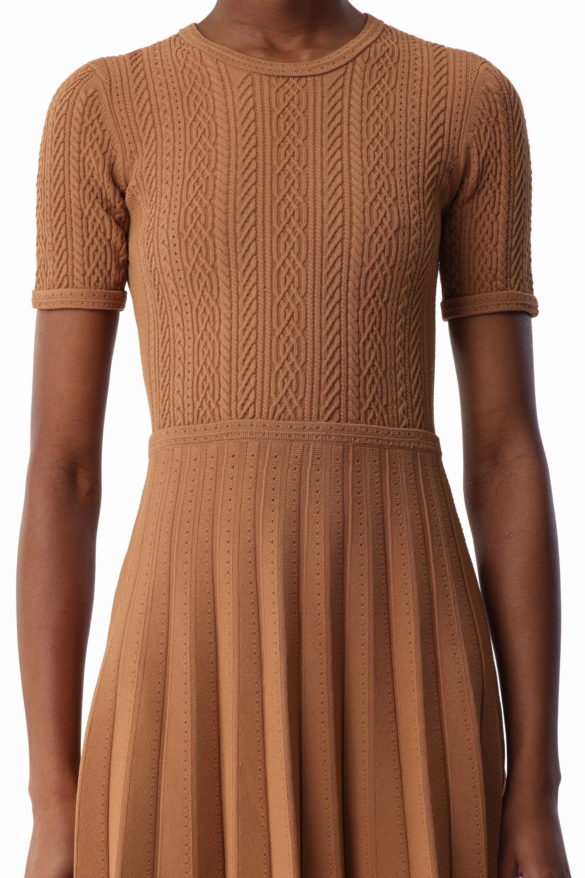 Crisp Silhouette Pretty Glow SHORT SLEEVE CABLE KNIT MIDI DRESS