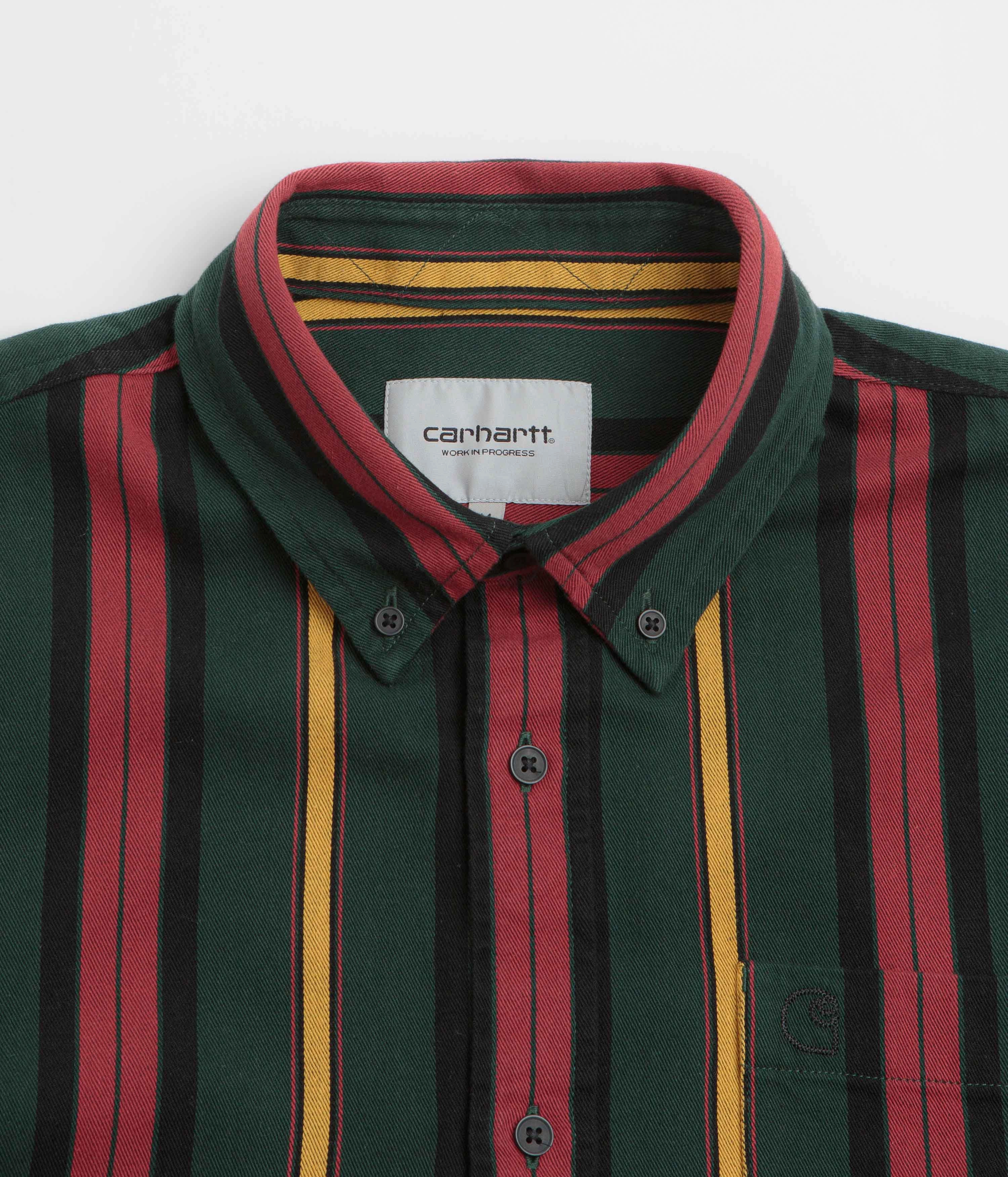 Lightweight texture Carhartt Jarrell Short Sleeve Shirt - Jarrell Stripe / Conifer / Black