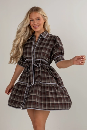 Comfortable Layer Lace Fine Showing You My Best Charcoal Plaid Mini Dress