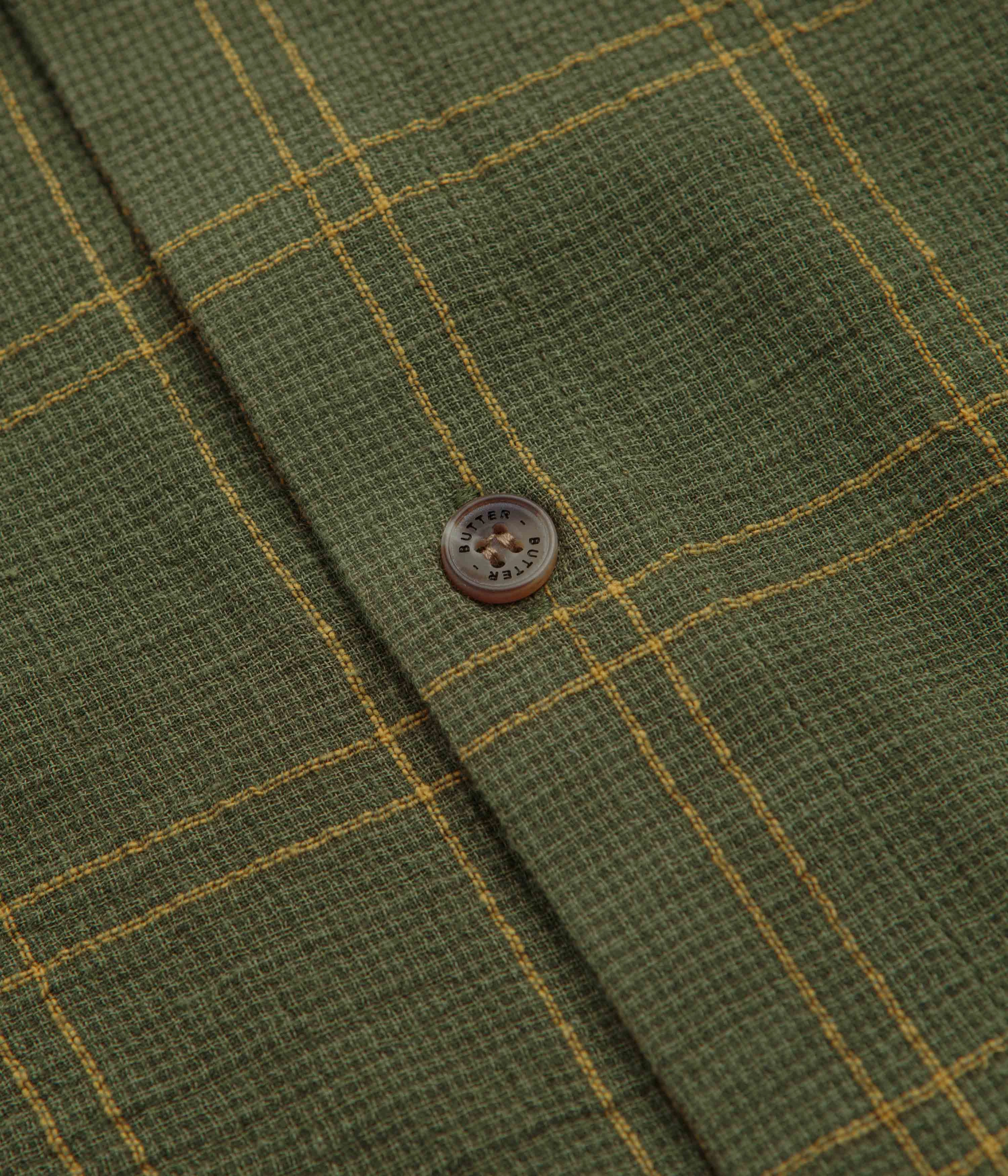 Butter Goods Equipment Short Sleeve Shirt - Green / Yellow Reinforced Buttonholes High-End Look