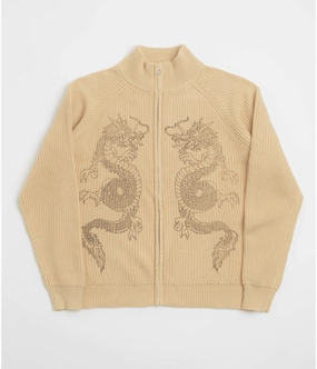 Shrink resistant Scoop neck Butter Goods Dragon Zip-Thru Knit Sweatshirt - Sand