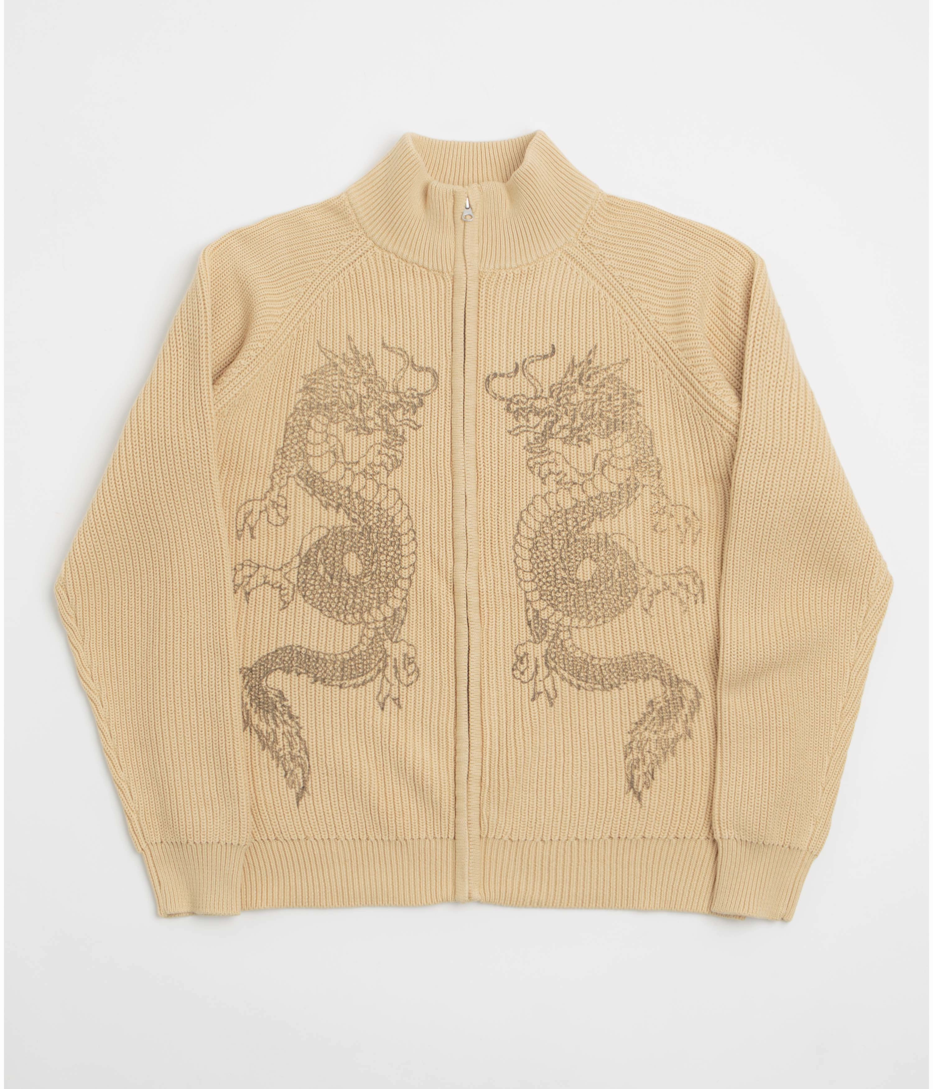 Shrink resistant Scoop neck Butter Goods Dragon Zip-Thru Knit Sweatshirt - Sand