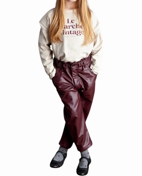 Sintetic Leather Pants In Maroon Compact Fit Anti Static Fabric
